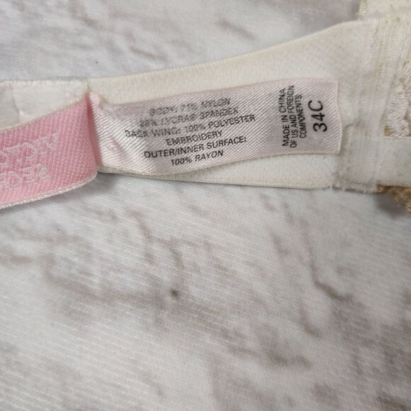 Victorias Secret 34C Ivory Lace Embroidered Underwire Bra Lightly Lined Mesh Cup - Picture 6 of 11